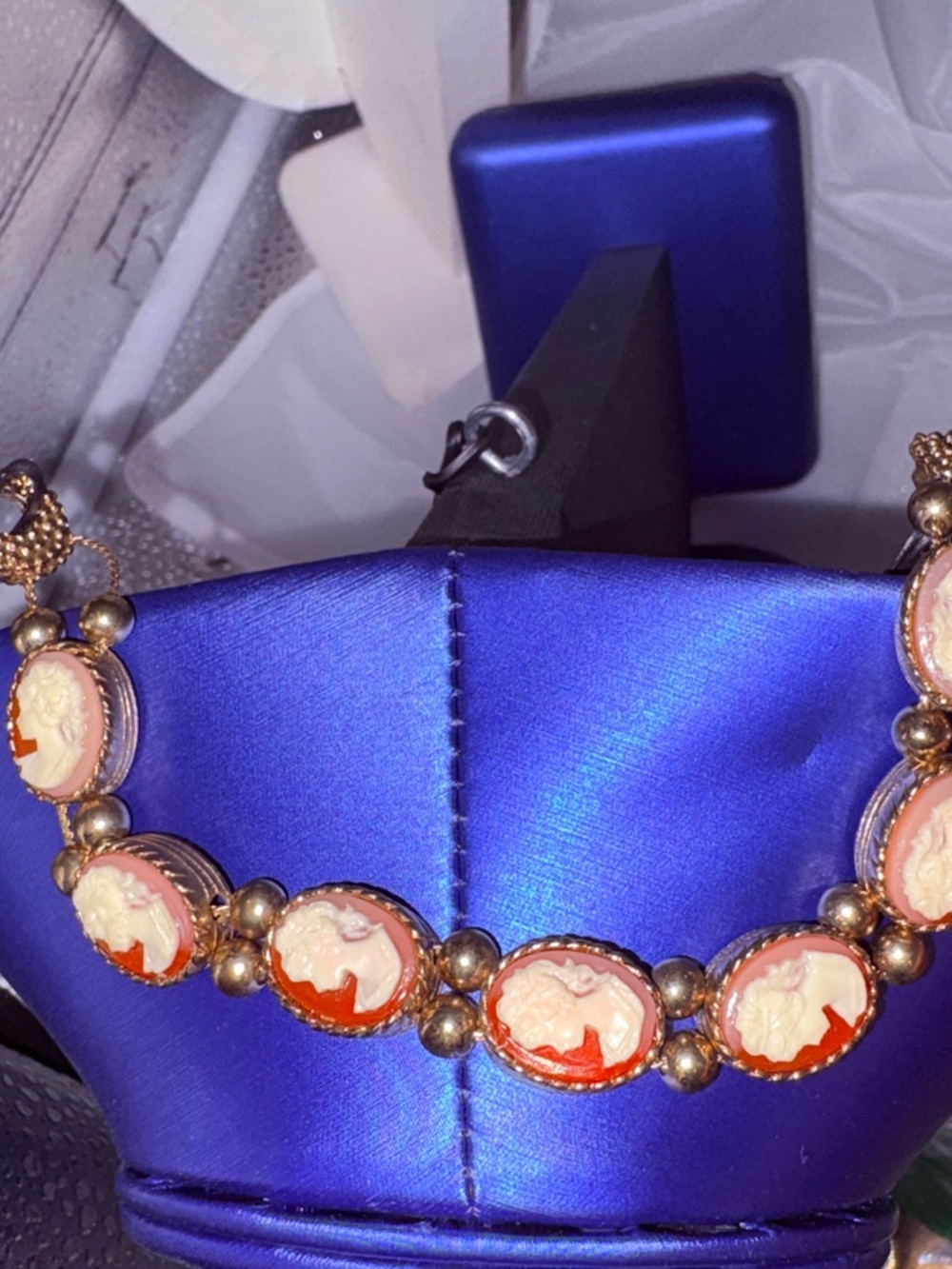 Vintage-Inspired Orange Cameo Link slider bracelet rare find!